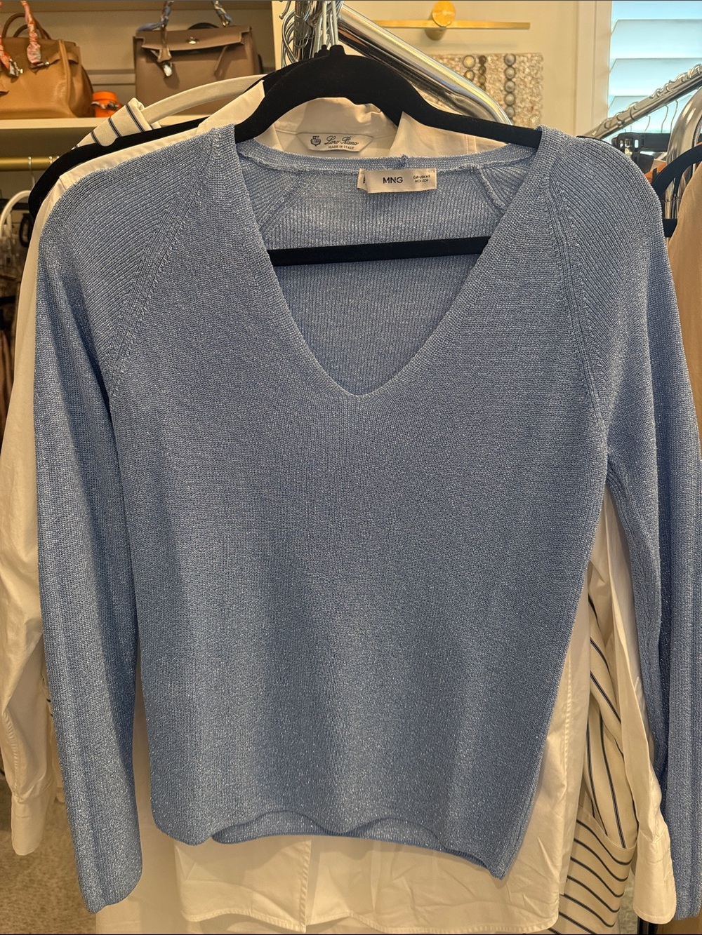 Mango Baby Blue V-Neck Sweater